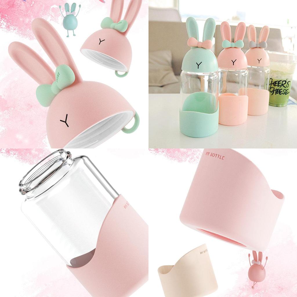 Очаровательная стеклянная бутылка для воды с кроликом для девочек, дорожная кружка с кроликом, чашка для сока