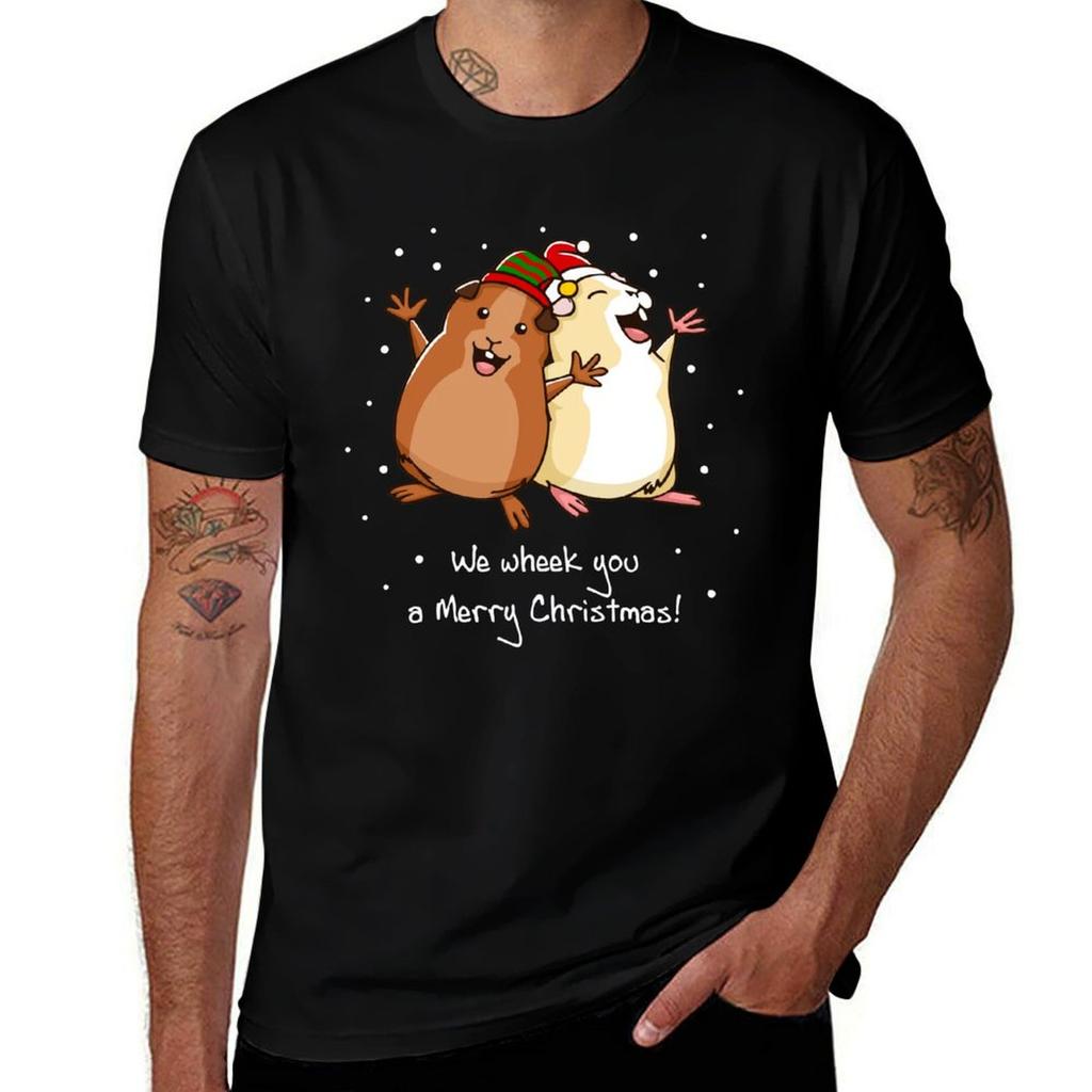 We Wheek You A Merry Christmas Guinea Pig Christmas Tshirt No Iron Casual Short Sleeve Top Tshirt