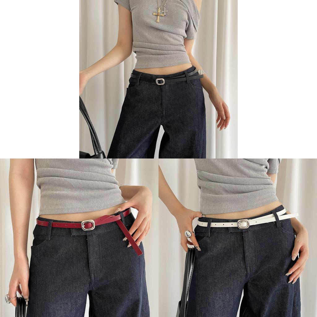 Style Thin Pu Leather Belt With Metal Clasp For Daily Casual Outfits