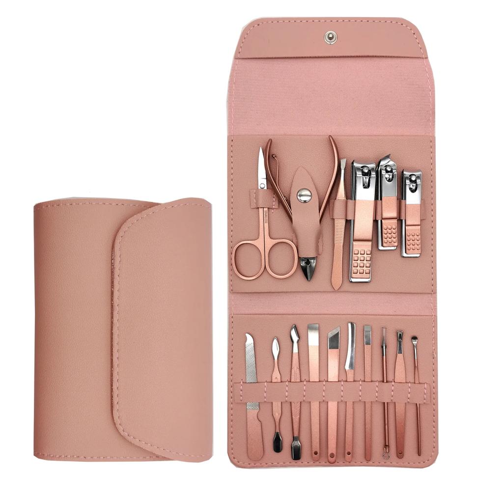 4/12/16pcs Manicure Cutters Anti Splash Nail Clipper Set Bag Household Rose Gold Ear Spoon Nail Clippers Pedicure Nail Scissors Tool Sharpe Home Use