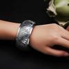 Lotus Silver Opening Bangle Vintage Thai Wrist Jewelry Carved Wide Bracelet  Party