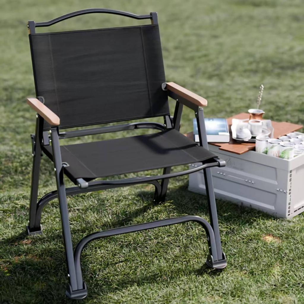 Folding Camp Chair 900D Oxford Material Portable Camping Wooden Armrests
