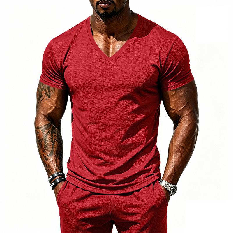 Men S V Neck Short Sleeve T Shirt Loose Fit Solid Color Summer Casual