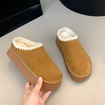 Этнический стиль плетеные толстоподошвенные снежные хлопковые тапочки женские с внутренней платформой меховые интегрированные хлопковые ботинки тапочки воловья кожа шерсть велюр