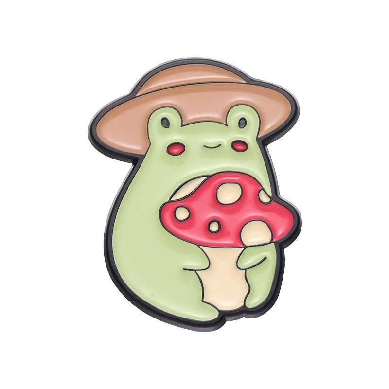 Charming Animal Chest Brooch Featuring Frog And Mushroom Design Ideal For Everyone