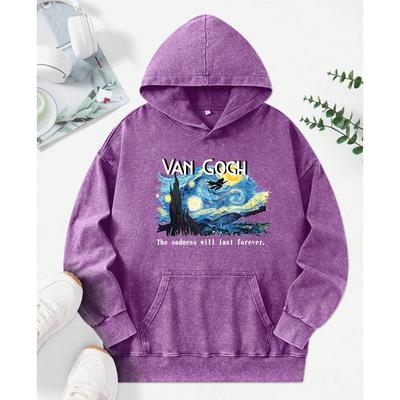 Принт масляной живописи художника, выстиранное худи, женское, забавный уличный стиль, осенний мягкий пуловер, хлопок, оверсайз, женское худи