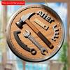 2D Flat 20cm 1pc Dad Father's Day Carpenter Tool Elements Round Wooden Wall Hanging Decor Present, Hammer Wrench Ruler and Gear Pattern Wooden Pendant