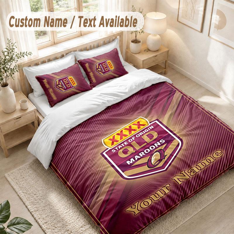 Custom Name Bedding Set 3 PiecesQueensland Maroons Print Duvet Cover + 2 Pillowcases Soft Bed Decor