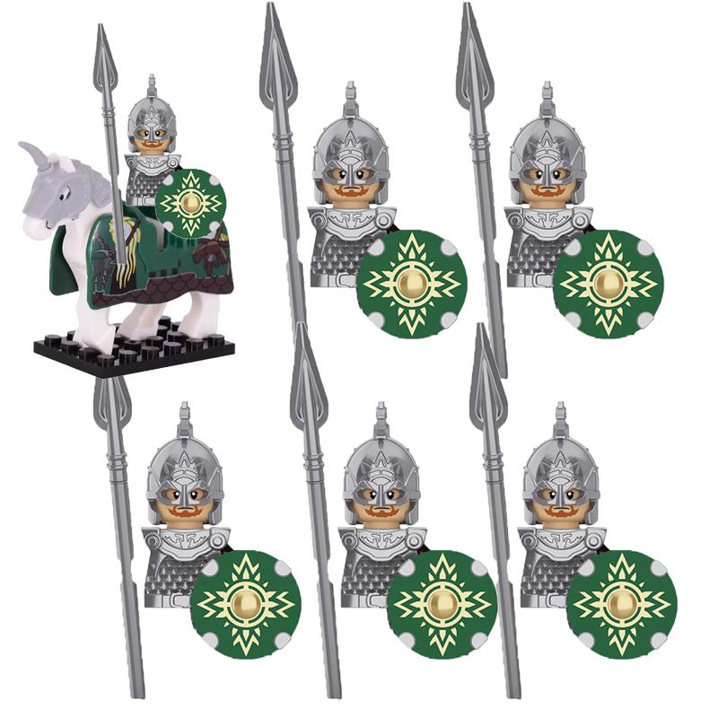 MOC Medieval Military Building Blocks Elven Warrior Orc Rohan Gondor Knight Character Set Animal Army Weapon Bow Crossbow Toy