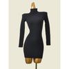 Medium Thick Double-Strand Core-Spun Yarn Turtleneck Minimalist Black Hip-Wrapped Skirt Fashion Wind Sexy Knitting Thermal Base Dress