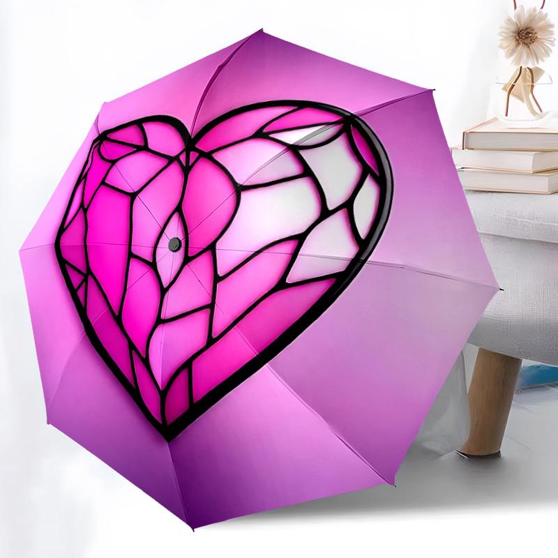 1pc Stained Glass Heart Automatic Folding Umbrella - Portable Collapsible Design, 8-Rib Iron Frame, Durable Fabric yy251125051