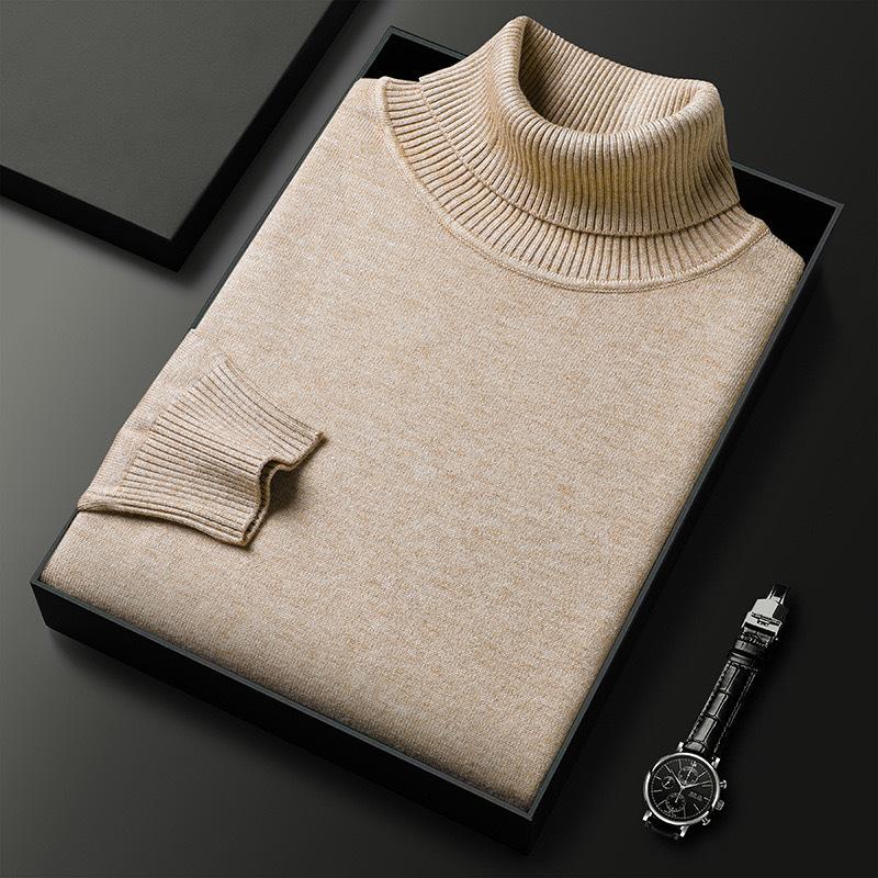Winter Sweater Men's High Neck Solid Color Thick Loose Casual Versatile Knitted Sweater Men's Top