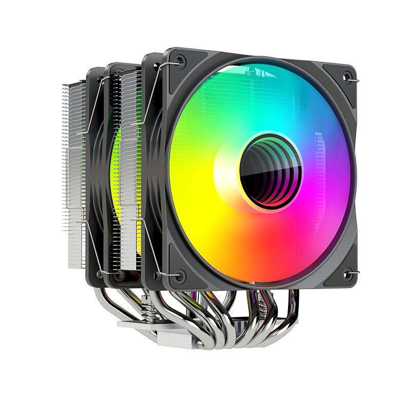 X99 Многоплатформенный двухбашенный воздушный кулер с двумя 12-см светодиодными вентиляторами, 6 тепловыми трубками и системой контроля температуры, бесшумное охлаждение процессора.