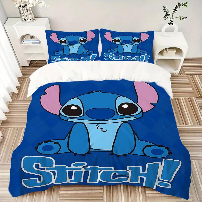 Stitch'S Blue Adventure Print 3Pcs Bedding Setduvet Cover With 2 Bedropillowcase Home Birthday Gift
