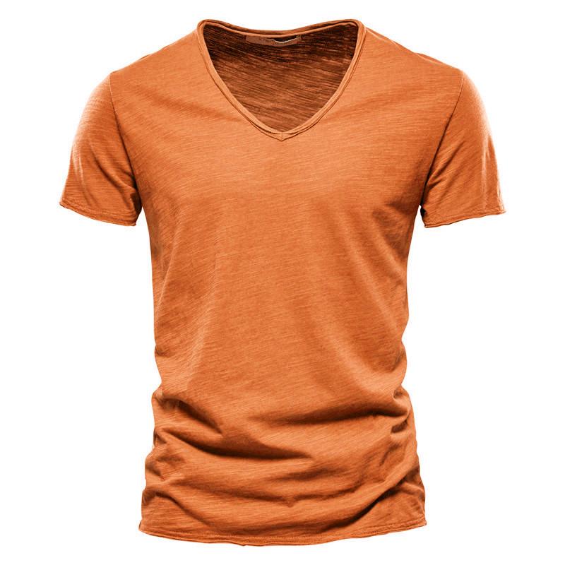 Summer 100% Cotton Elasticity T Shirt Men Casual Soft Fitness Shirt Men T Shirt Tops Tee Shirts V-Neck Short Sleeve Tshirt Men