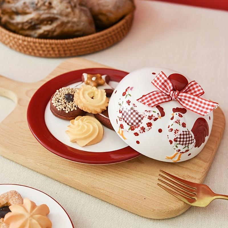 Керамическая масленка «Деревенский красный цветочный цыпленок», тарелка для десерта в стиле фермерского дома, пасхальная посуда, декоративная миска для закусок, безопасная для пищевых продуктов
