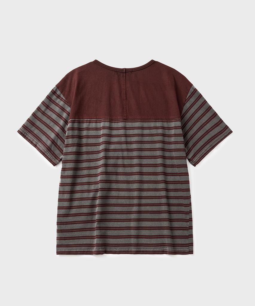 HOOVES Multimix Stripe Crop Short Sleeve Tee [Burgundy]