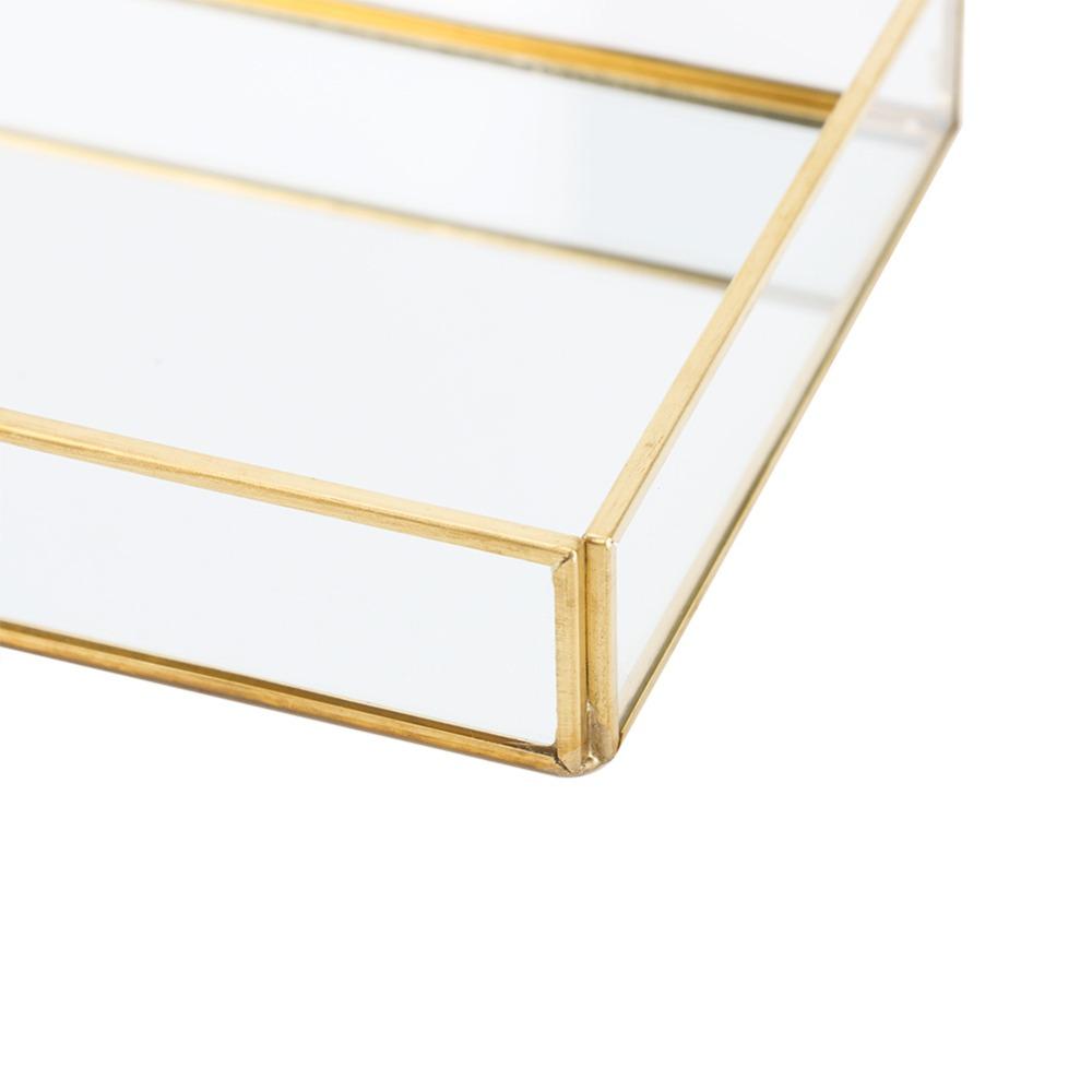 Vintage Metal Glass Storage Box Gold Rimmed Glass Jewelry Display Box Translucent Compartments Rectangular Gold Tray