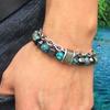 New Fashion Men's Malachite Bracelet Metal Beaded Hip Hop Bracelet with Gift Box
