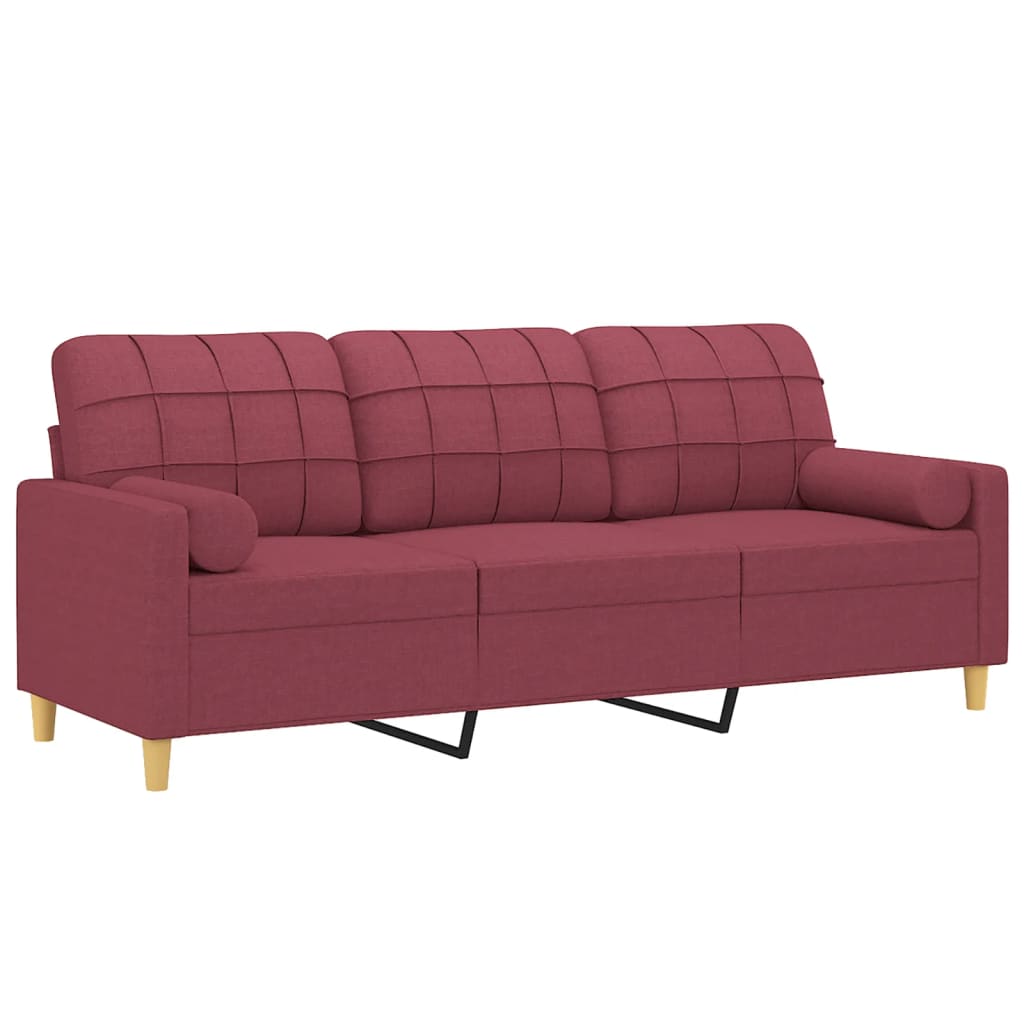 Vidaxl 3-Osobowa Sofa Z Poduszkami, Bordowa, 180 Cm, Tkanina