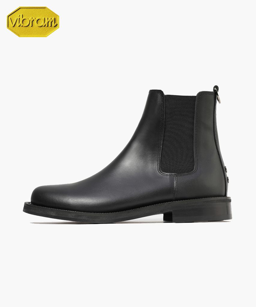Firenze Atelier [Vibram] Flat Round Toe Standard Rubber Sole Chelsea Boots 9400 [Black Fg]