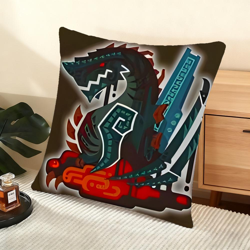 Game Mmonster Hunter Wilds Cushion Cover Soft Short Plush Pillow Cover Smooth Cozy Texture Aesthetic Cushion Case Home Decor