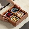 Chinese Ceramic Dried Fruit Tray with Multiple Compartments, Delicate Snacks for Home Use, Wooden Tray