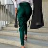 Women Pants Smooth Faux Leather Zipper Decor Slim Fit High Waist Zipper Button Closure Multi Pockets Solid Color Pencil Pants Long Trousers
