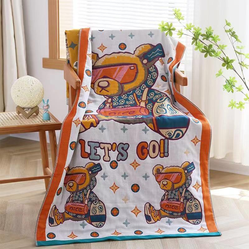 Extra Large Cotton Gauze Cartoon Bath Towel - Soft, Quick-Drying for Adults & Kids