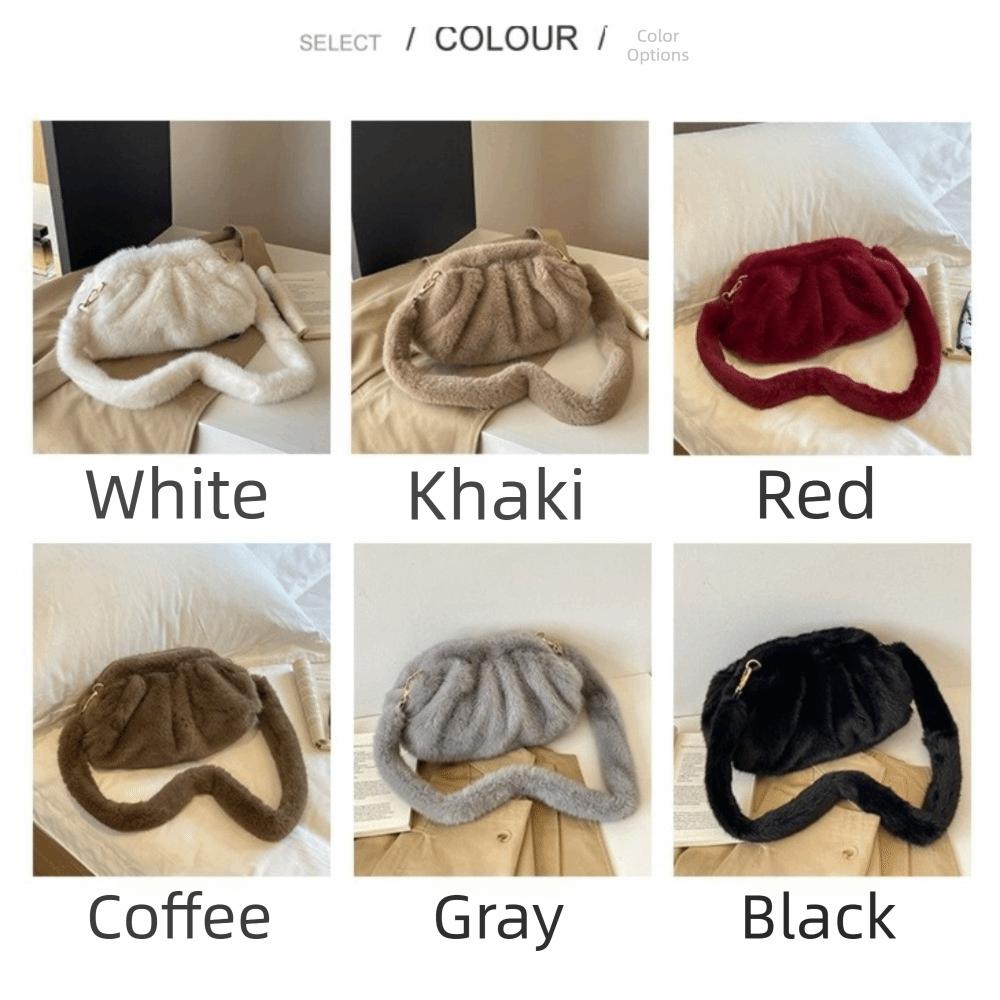 Lightweight Furry Pleated Shoulder Bag Large Capacity Mink Fur Wrinkle Handbag Girls