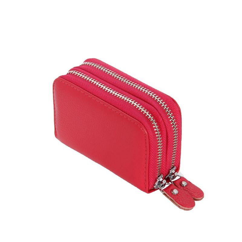 Держатель для карт из цельной воловьей кожи с несколькими отделениями для карт, защитой от сканирования, двойной молнией, унисекс-кошелек для монет и органайзер для карт