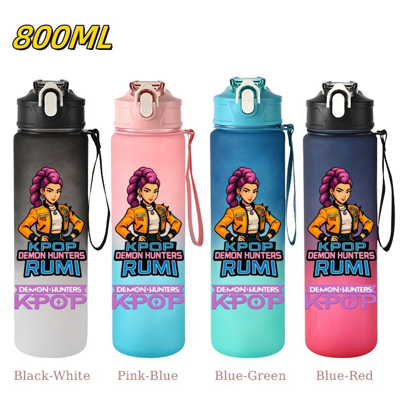 800ML KPop Demon Hunters Gradient Cartoon Pattern Big Capacity Straw Water Cup Outdoor Portable Sports Drink Bottles Travel Mug