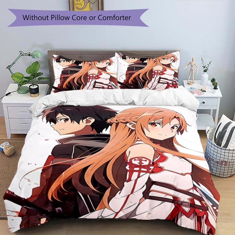 3pcs Sword Art Online1 Design Cover Set - HD Printed Bedding with 1 Cover and 2 Pillowcases - Perfect for Home and Dorm Decor