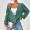 Элегантный женский вязаный кардиган-жакет - Однотонный, на пуговицах спереди, Автономный узор - Весна и Осень