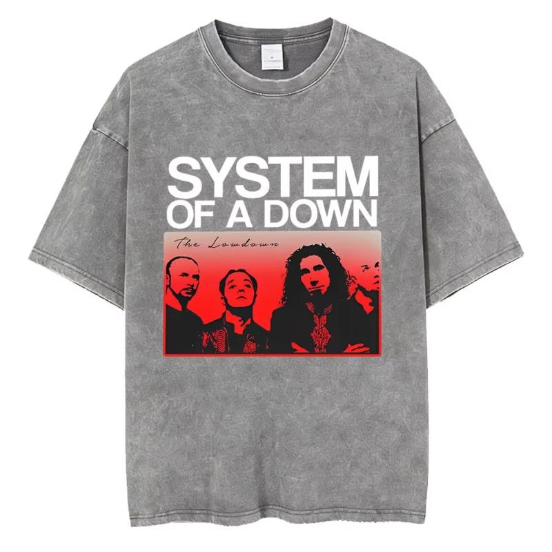 Стирка Винтажная Футболка System Of A Down Мужская Женская Ретро Рок Металл Оверсайз Футболки Мужские Повседневные Хлопковые Футболки с Коротким Рукавом