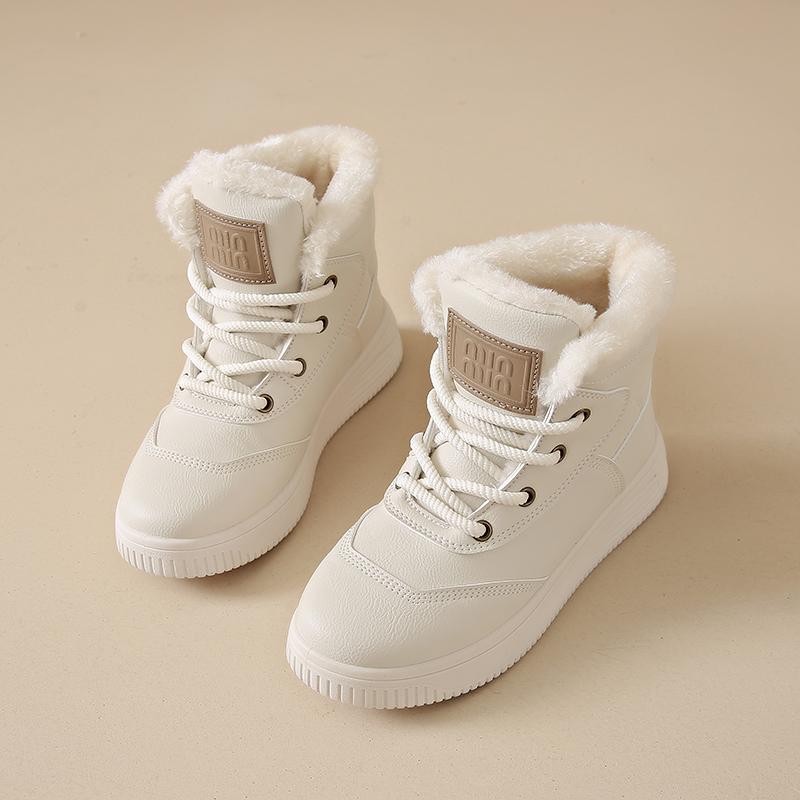 CRLAYDK женские зимние ботинки для снега, теплые кожаные кроссовки с меховой подкладкой, женские высокие повседневные кроссовки для активного отдыха на шнуровке для ходьбы и тенниса