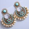 Vintage Seaside Resort Earrings, Alloy Turquoise Pearl Fringed Ethnic Earrings