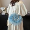 Hot Sale Retro Large Capacity Plush Women's Bag Pearl Chain Small Square Bag Fairy Wind Shoulder Crossbody Bag