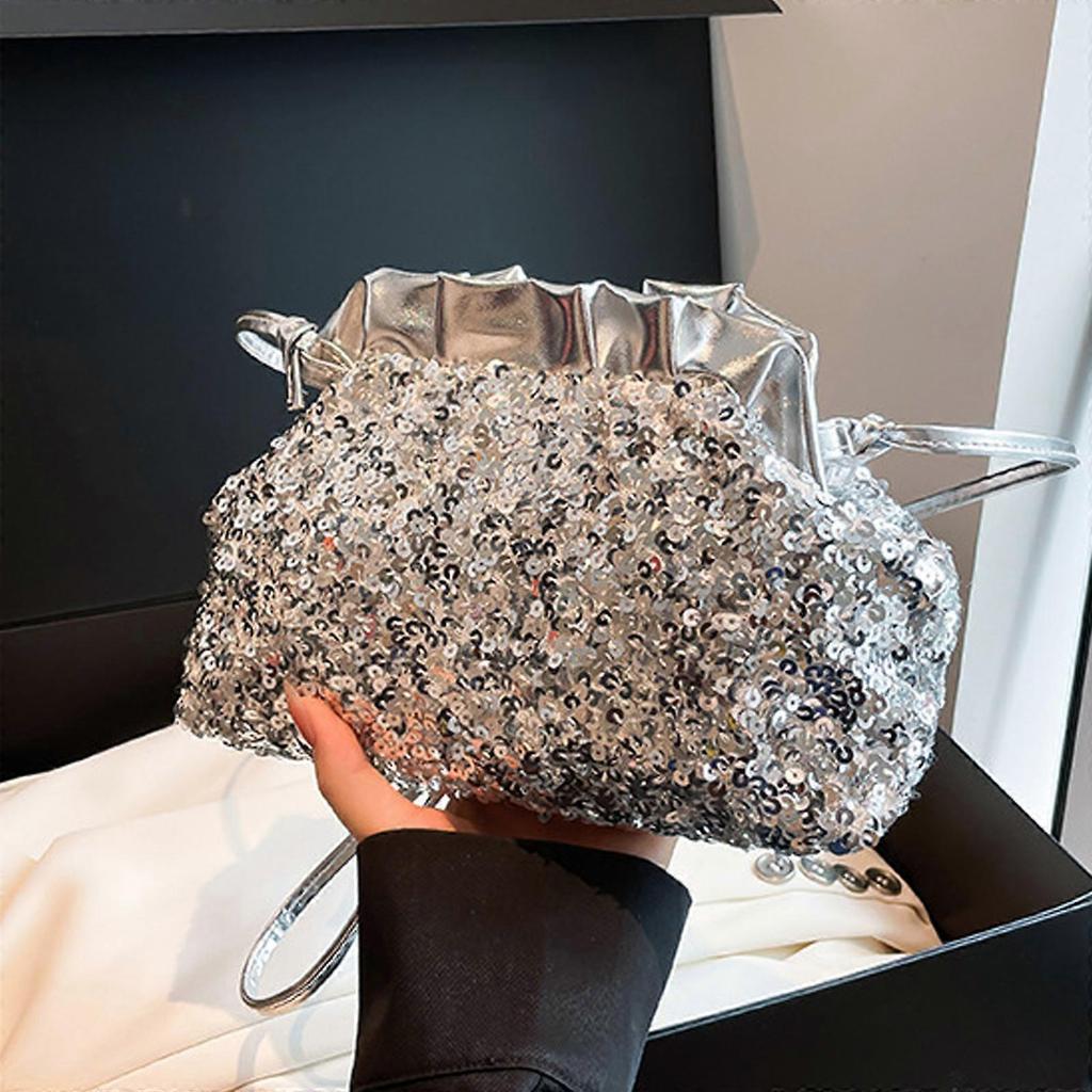 Fashionable Ruffle Detail Handheld Purse For Bridal Shower Cocktail Parties Friendly PU Leather Shoulder Bag Silver