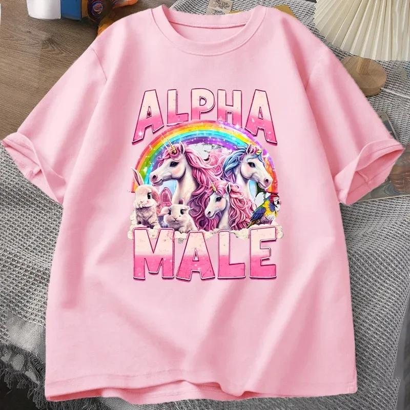 Funny Alpha Male Unicorn Ironic Vintage 90s TShirt Retro Rainbow Unisex Tshirt Weird Meme T Shirt Graphic Women Tee Clothes