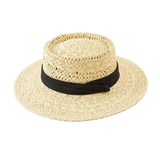 Женская летняя шляпа от солнца соломенная плетеная в стиле ретро в английском стиле с плоским верхом, сплошная цветная шляпа с широкими полями, защита от УФ-лучей, пляжная кепка для отпуска