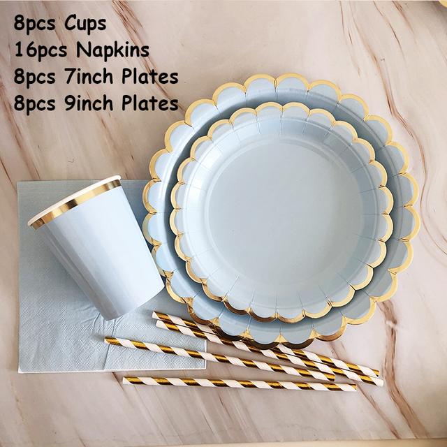 40 шт./лот одноразовая посуда набор золотых вечерние однотонные бумажные стаканчики тарелки день рождения детский душ карнавал свадьба декор принадлежности