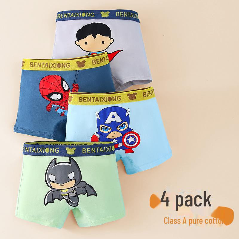 Трусы-боксеры из чистого хлопка типа А для мальчиков, с рисунком из мультфильмов, возраст 3-8 лет