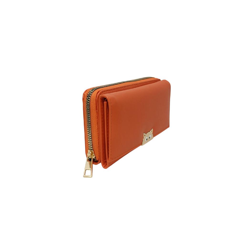 Orange Large Size Cat Card Holder With Coin Compartment Plc1090
