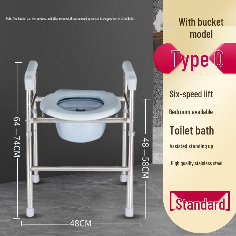 Elderly Toilet Riser Frame with Raised Armrests and Squatting Pan