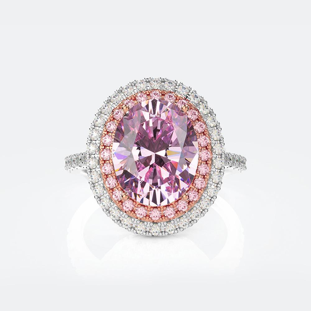 Tancise S925 Silver Oval Pigeon Egg Diamond Retro Luxury Imitation Brick Double-layer Zircon Micro Set Ring