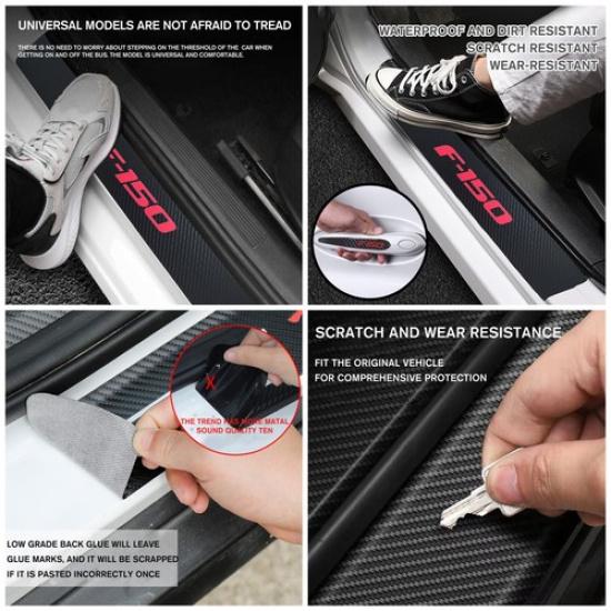12X For F-150 Carbon Fiber Leather Car Door Sill Protector Step Plate Sticker