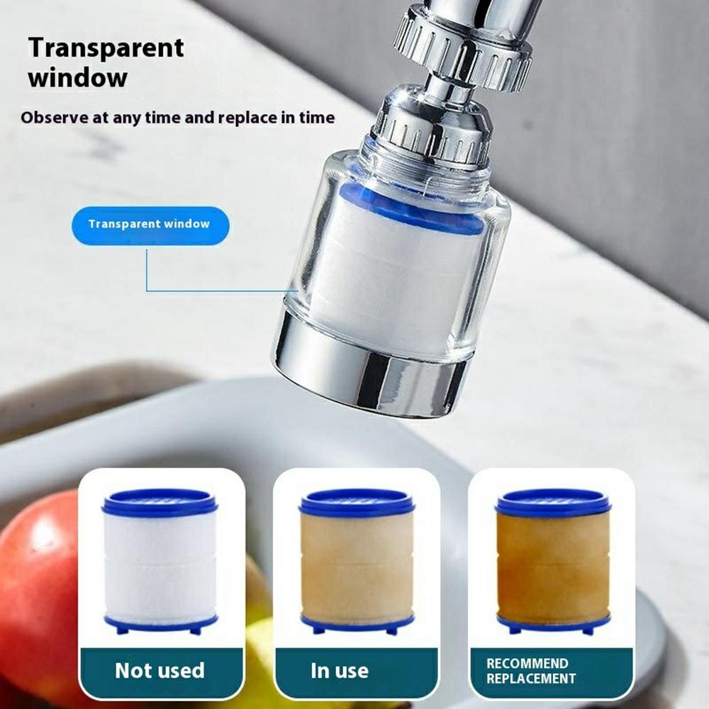 Water Faucet Filter Splash Proof Sprayer Kitchen Tap Pressure Booster Rotatable Spout with 2 Filter Cartridges