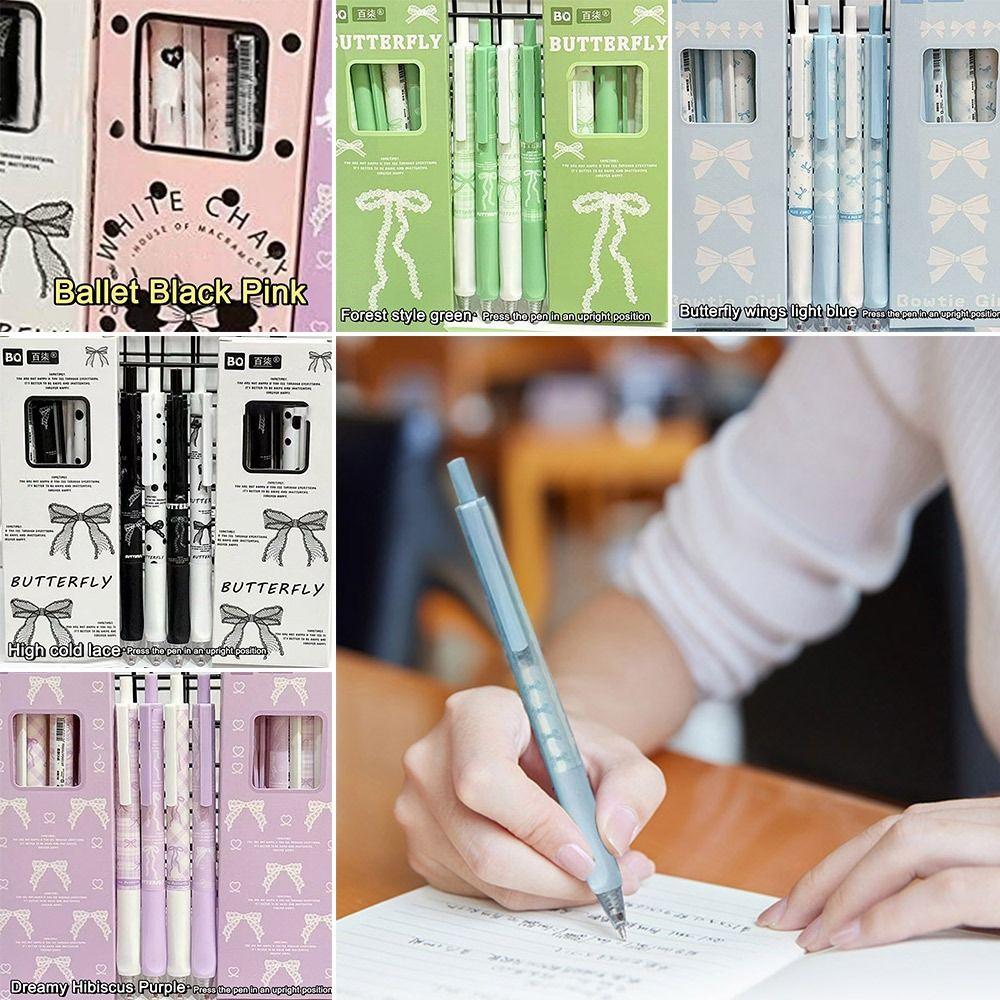 4PCS/Set Cute Bow Gel Pen Soft Grip Ballpoint Pen New Black Pen Writing Tool