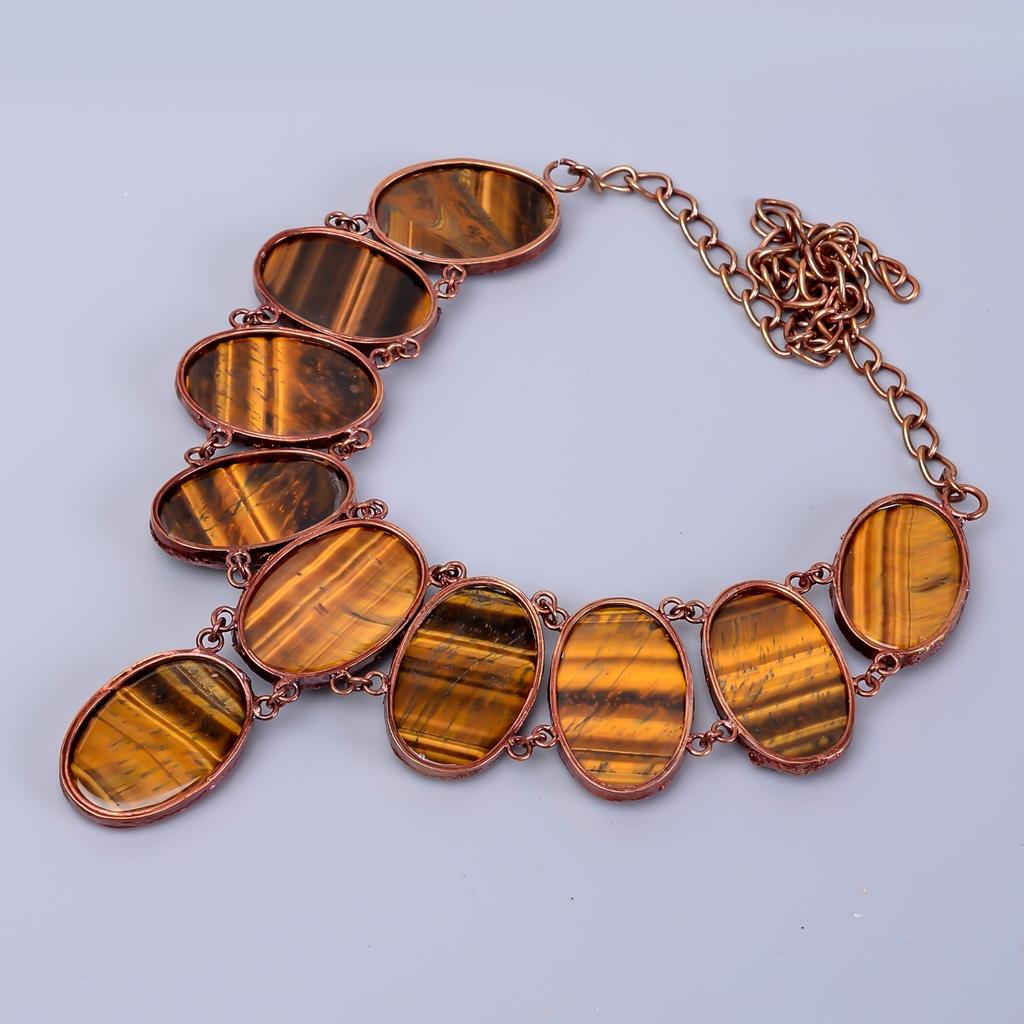 Овальный Натуральный Тигровый Глаз Медная Цепочка Гальванопластика Подарок Сестрам Ожерелье Ювелирное Изделие V-87